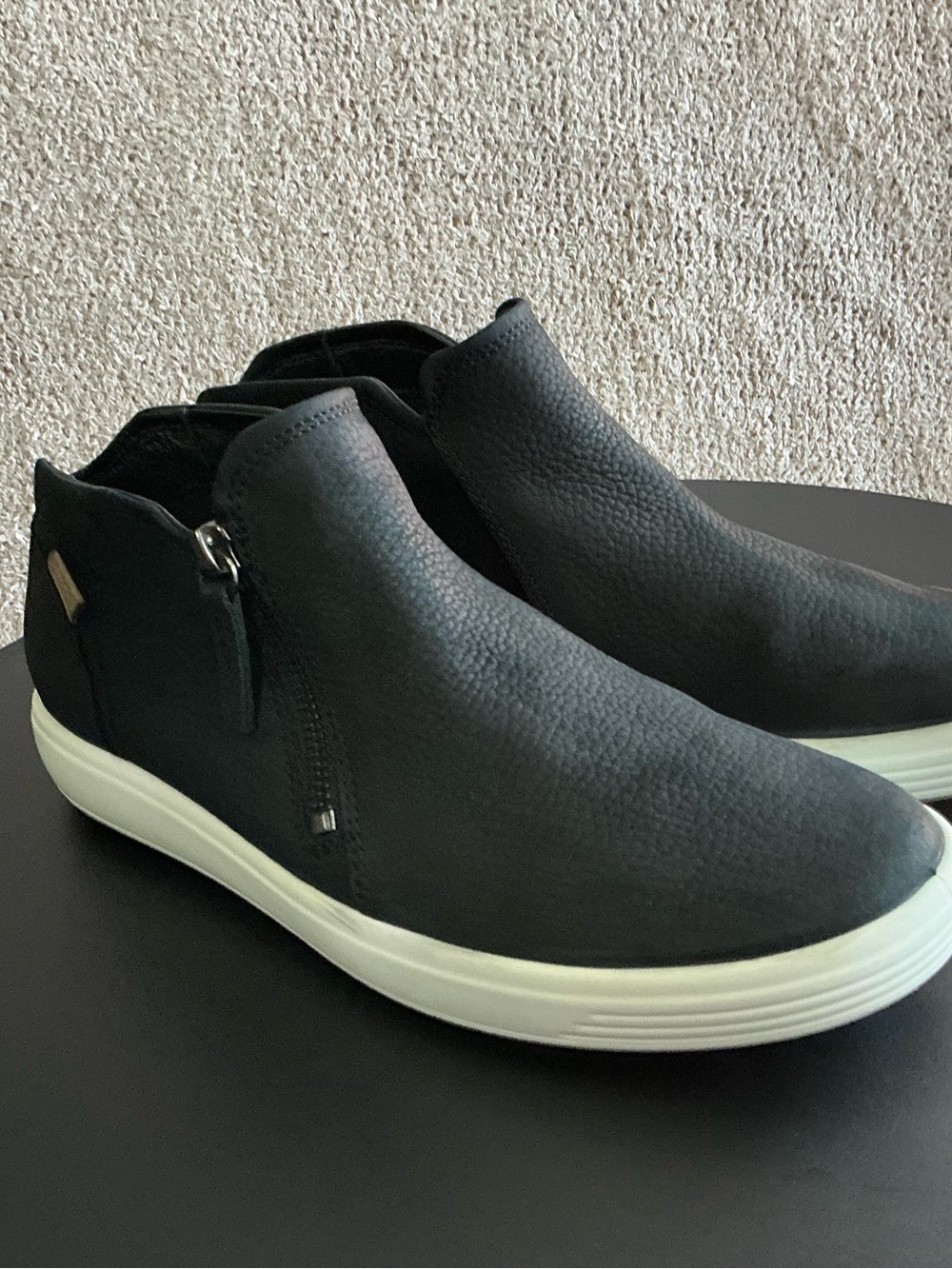 Ecco Women's Black Leather Ankle Booties with White Sole